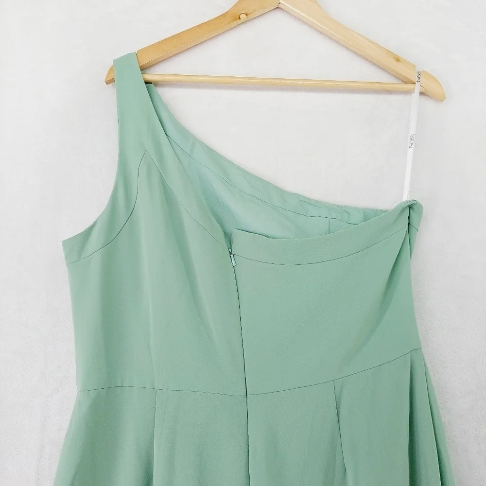 NEW Social Bridesmaids Seagrass One Shoulder Slit Formal Full Length Dress P2801
